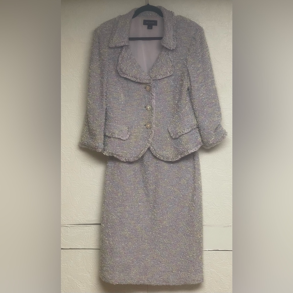 St Classic Lavender Tweed Skirt Suit with Sparkle